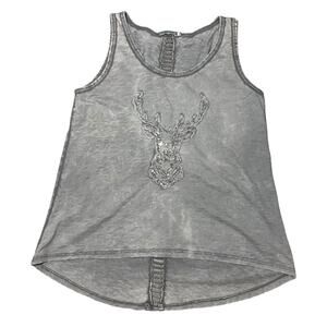 Angela Mara Tunic Tank Top Deer Sequins Embellished Light Gray Italy Size Medium
